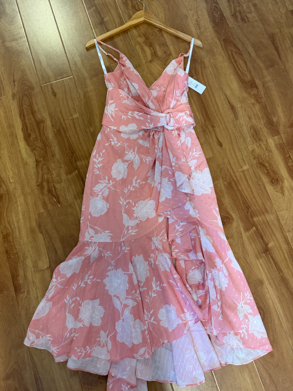 Ever New Coral Pink Floral Wrap Midi Dress